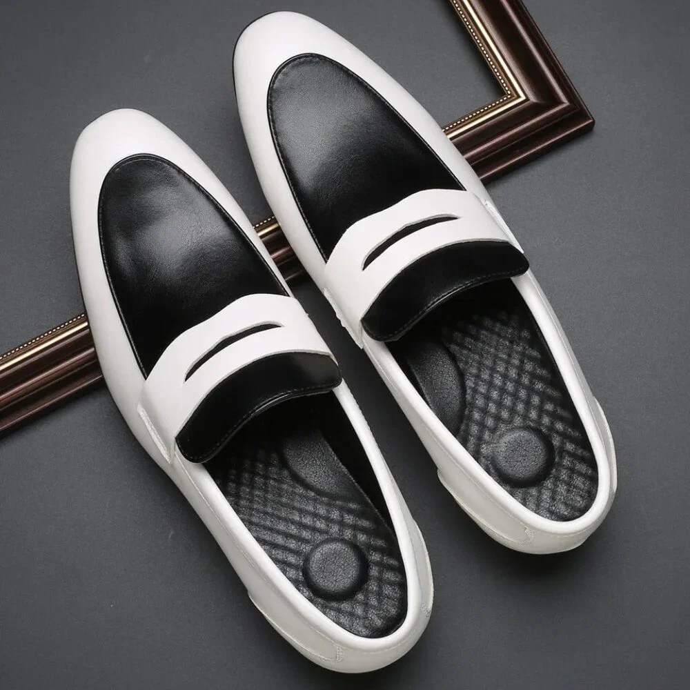 Santimon Men's US‎ 10-11 White/Black Penny Loafers Slip On Dress Shoes